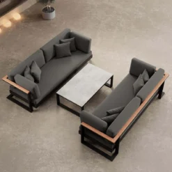 Vayla – 2 Zweisitzer & Tisch aus schwarzem Aluminium | Aevora™ Kollektion