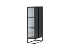 Vitrine Leonie - in Schwarz mit Wellenglas-Optik
