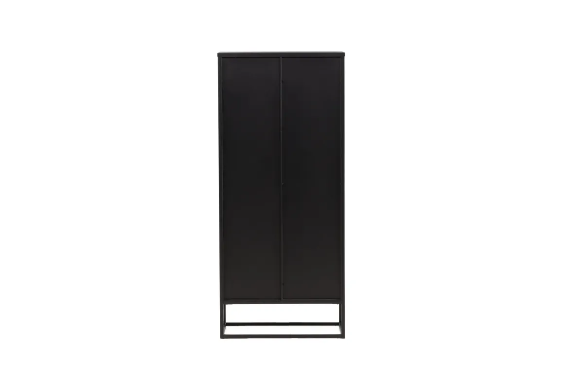 Vitrine Leonie - in Schwarz mit Wellenglas-Optik