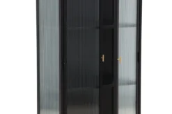 Vitrine Leonie - in Schwarz mit Wellenglas-Optik