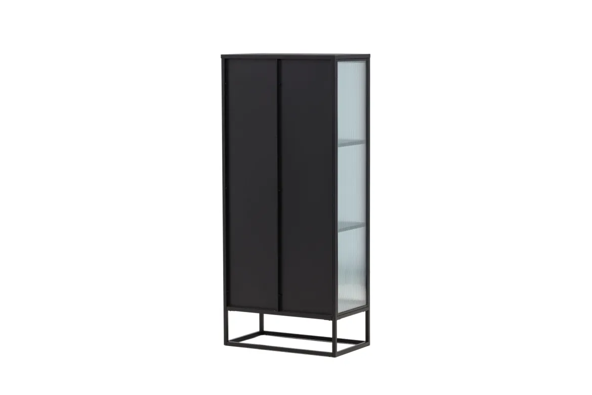 Vitrine Leonie - in Schwarz mit Wellenglas-Optik