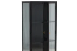 Vitrine Leonie - in Schwarz mit Wellenglas-Optik