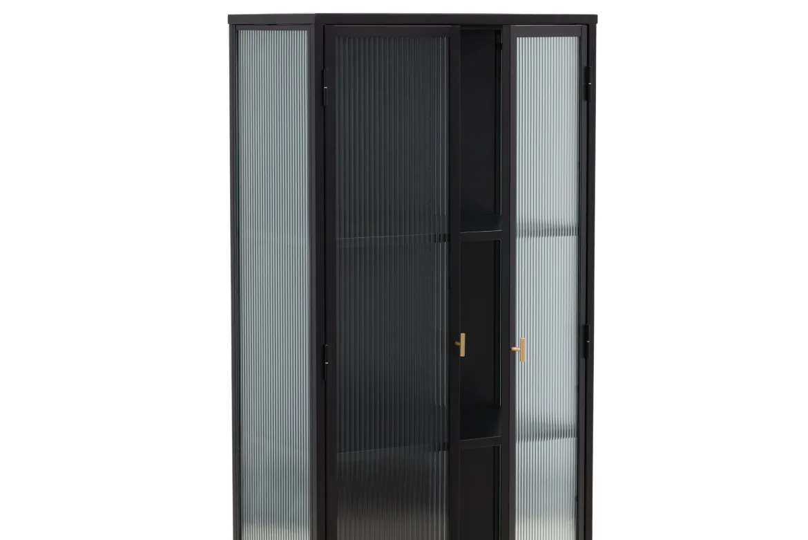 Vitrine Leonie - in Schwarz mit Wellenglas-Optik