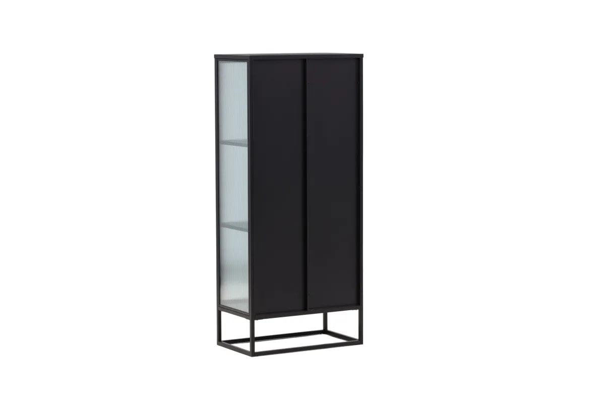Vitrine Leonie - in Schwarz mit Wellenglas-Optik