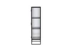 Vitrine Leonie - in Schwarz mit Wellenglas-Optik