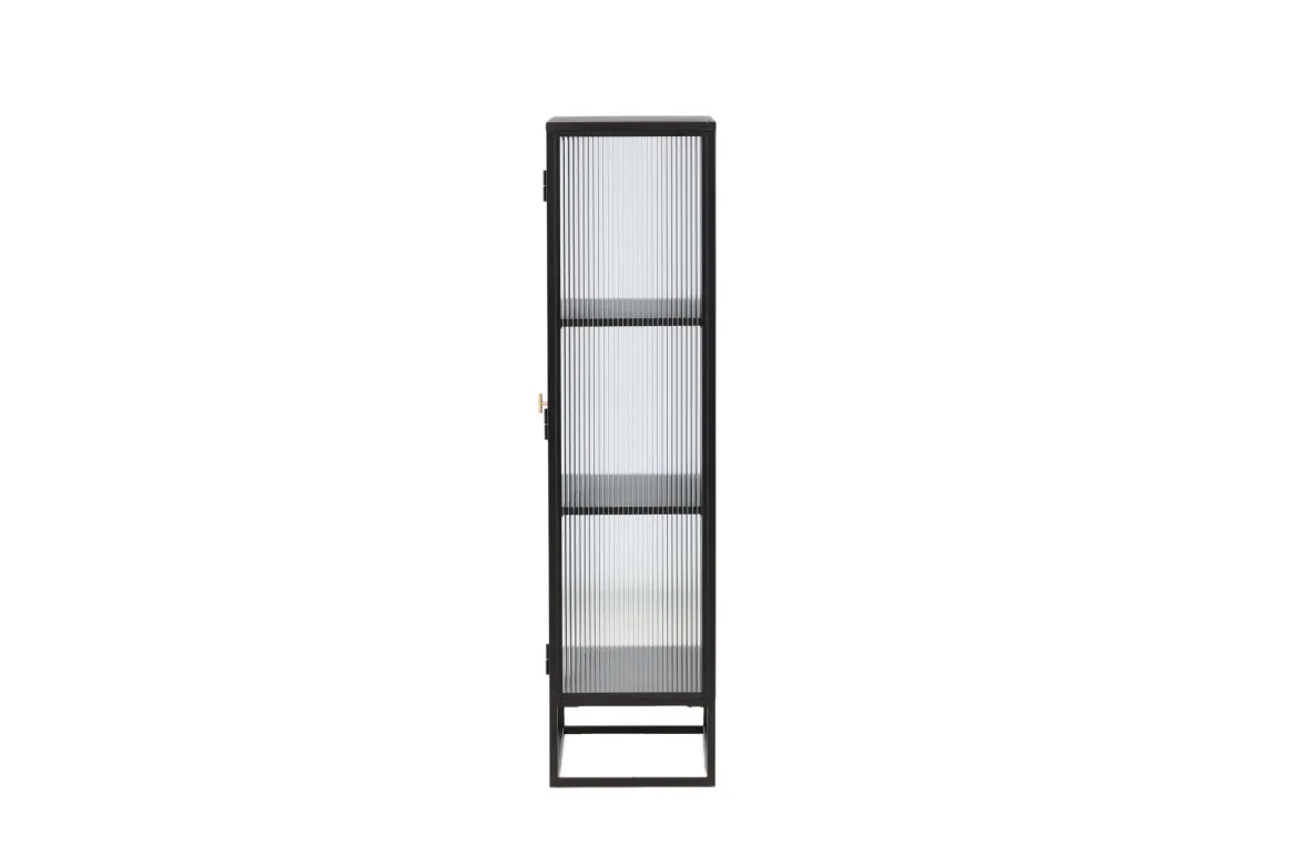 Vitrine Leonie - in Schwarz mit Wellenglas-Optik