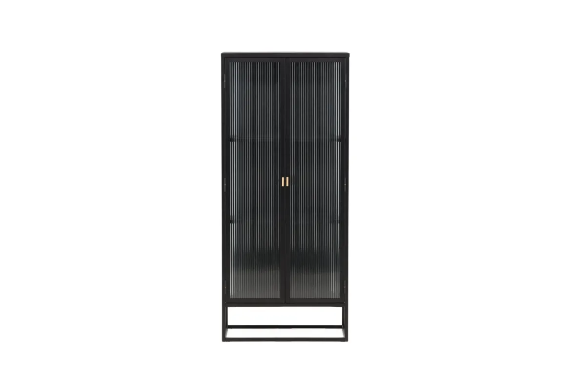 Vitrine Leonie - in Schwarz mit Wellenglas-Optik