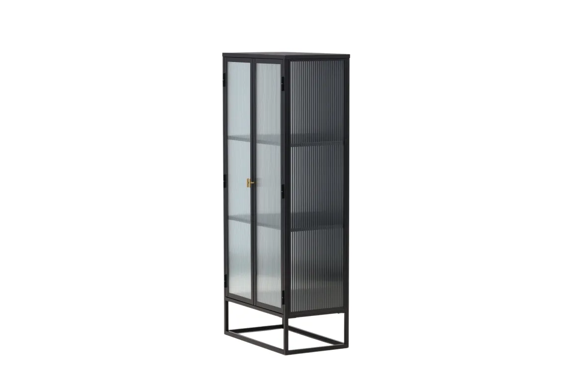 Vitrine Leonie - in Schwarz mit Wellenglas-Optik