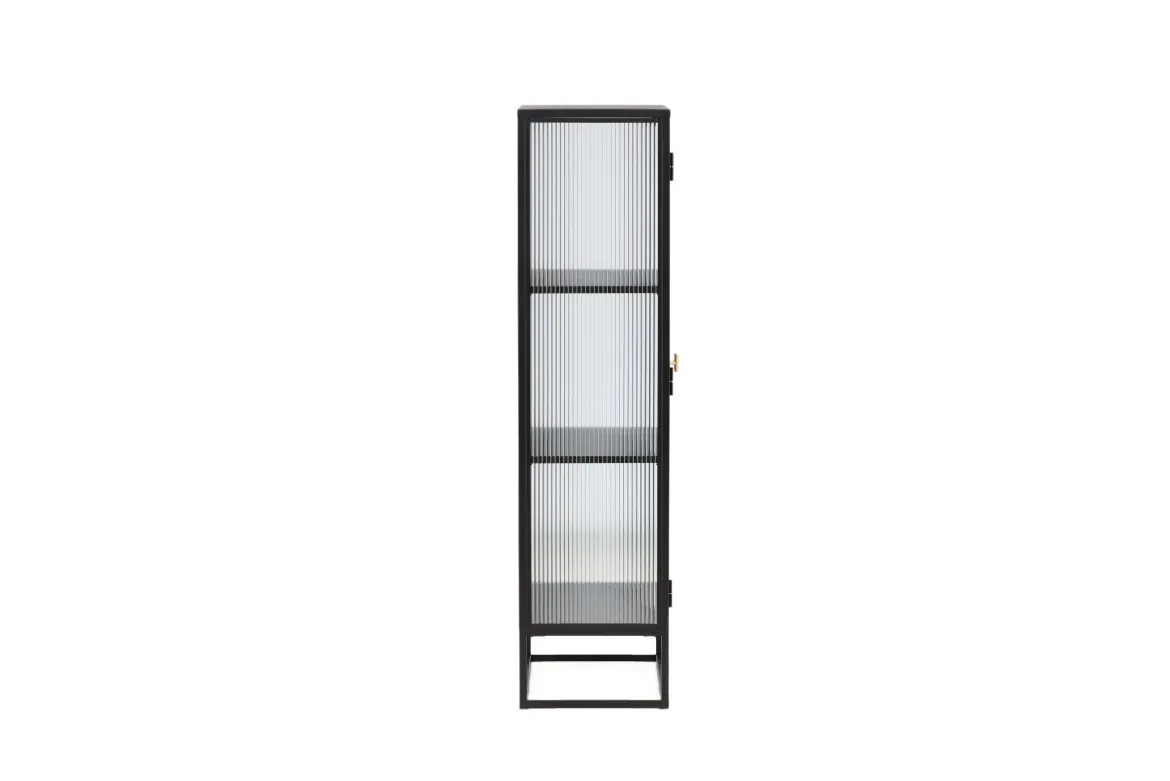 Vitrine Leonie - in Schwarz mit Wellenglas-Optik