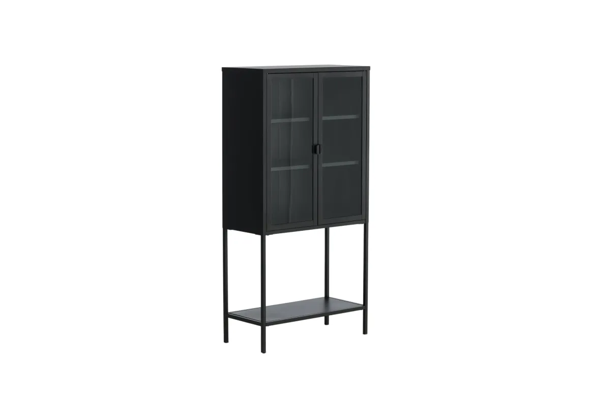 Vitrine Varda - in Schwarz mit Glastüren