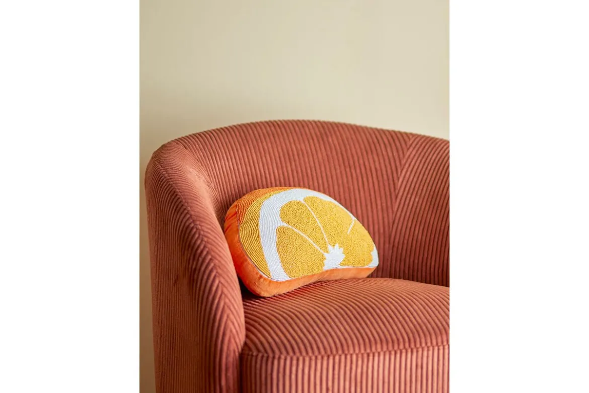 Zierkissen Amalfi – Orangenscheiben-Design mit Glasperlen
