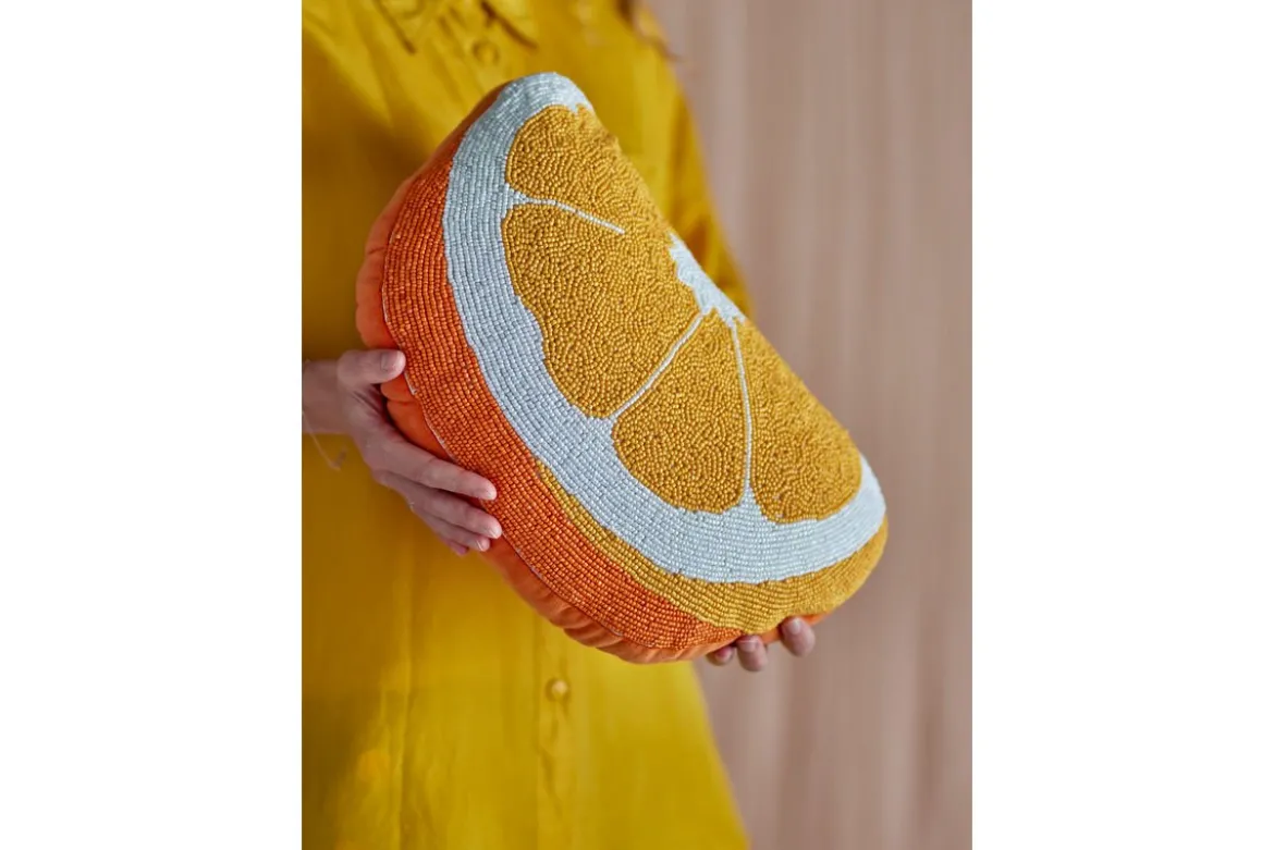 Zierkissen Amalfi – Orangenscheiben-Design mit Glasperlen