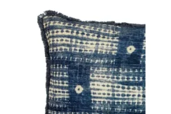 Zierkissen Elwin – Baumwollkissen in Blau mit Print & Fransen